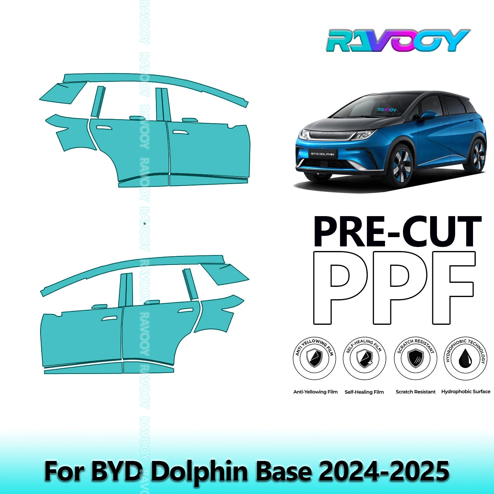 

For BYD Dolphin Base 2024-2025 8.5mil Clear Matte Pre-Cut PPF Door & A/B Pillar Kit TPU Paint Protection Film Set