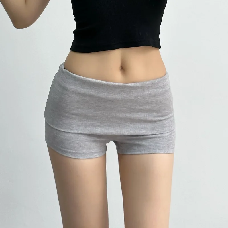 Summer 2026 Low Waist Cuffed Ultra-Short Fitness Shorts Women's Pure Color Casual Pants Tight Body Shorts Versatile Basic