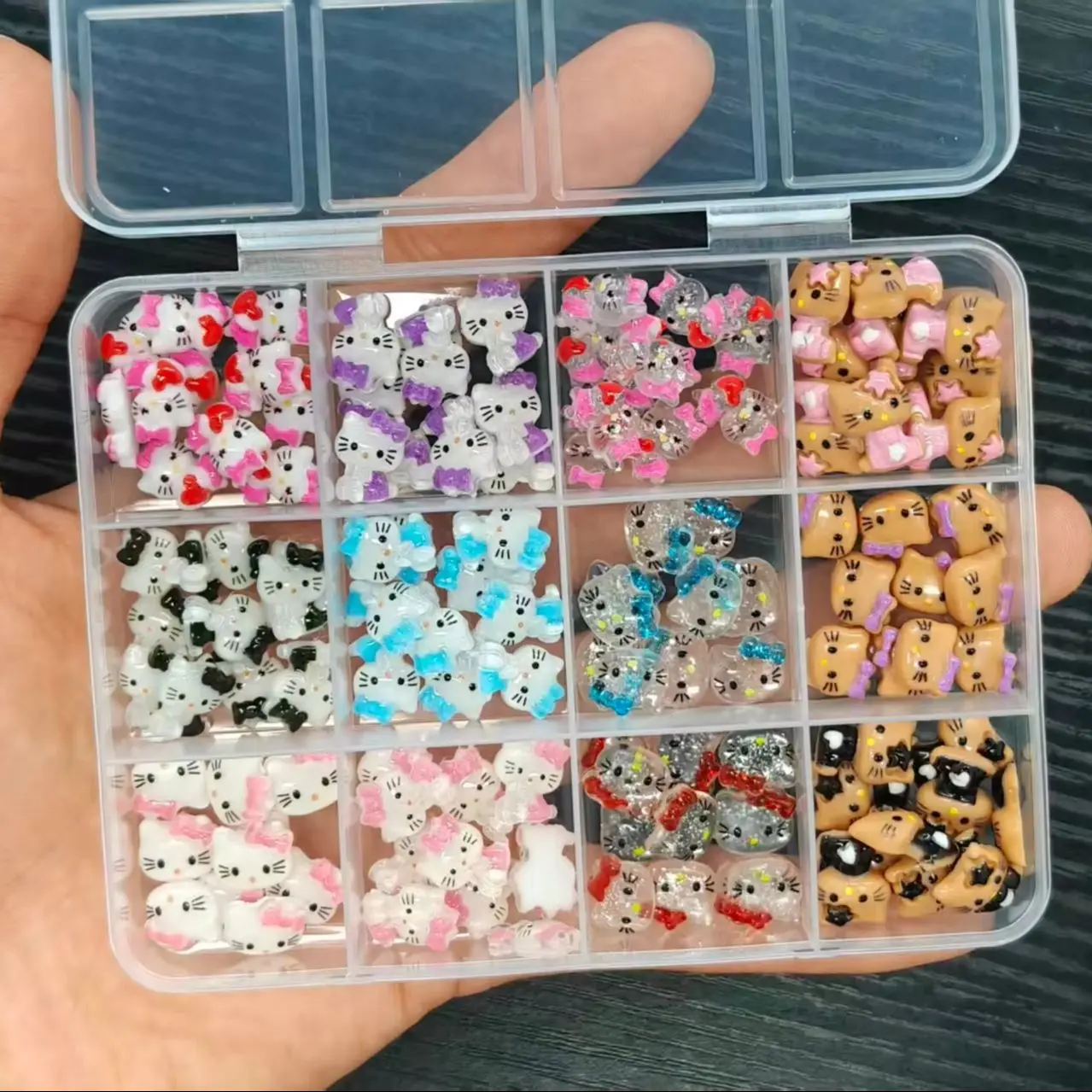 120PCS Box Mixed Hello Kitty 3D Nail Charms Cute Cartoon Resin Ornaments Kawaii DIY Nail Art Manicure Decor Accessories