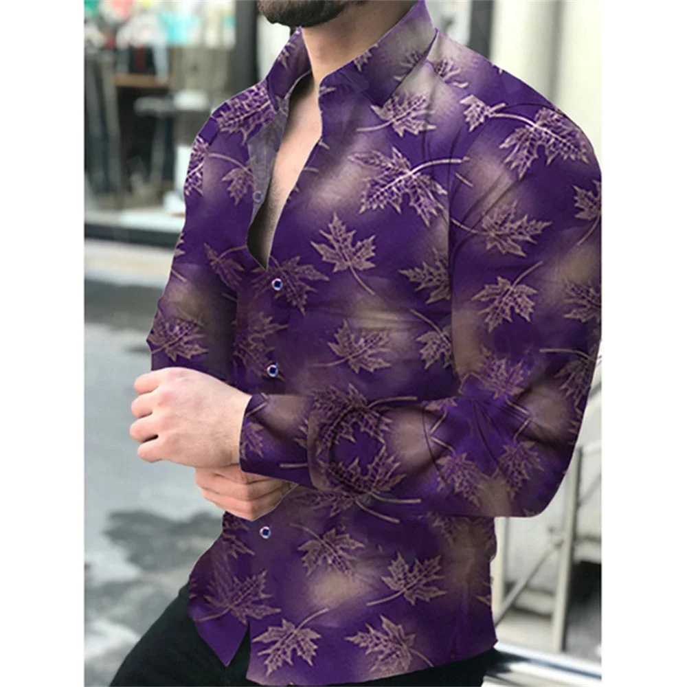 3d Maple Leaf Printed Floral Shirts Men Long-sleeved Shirt Y2k Lapel With Button Fashion Vintage Street Women Clothes Spring