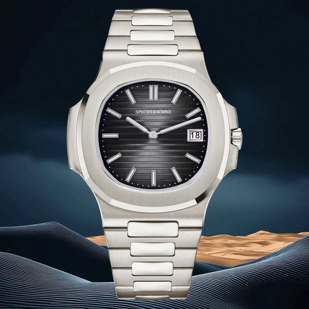 Specht Söhne New Mess Pink Color Men's Watch 40mm Ultrathin Quartz Wristwatch Sapphire Luminous Stainless Steel Watch Waterproof