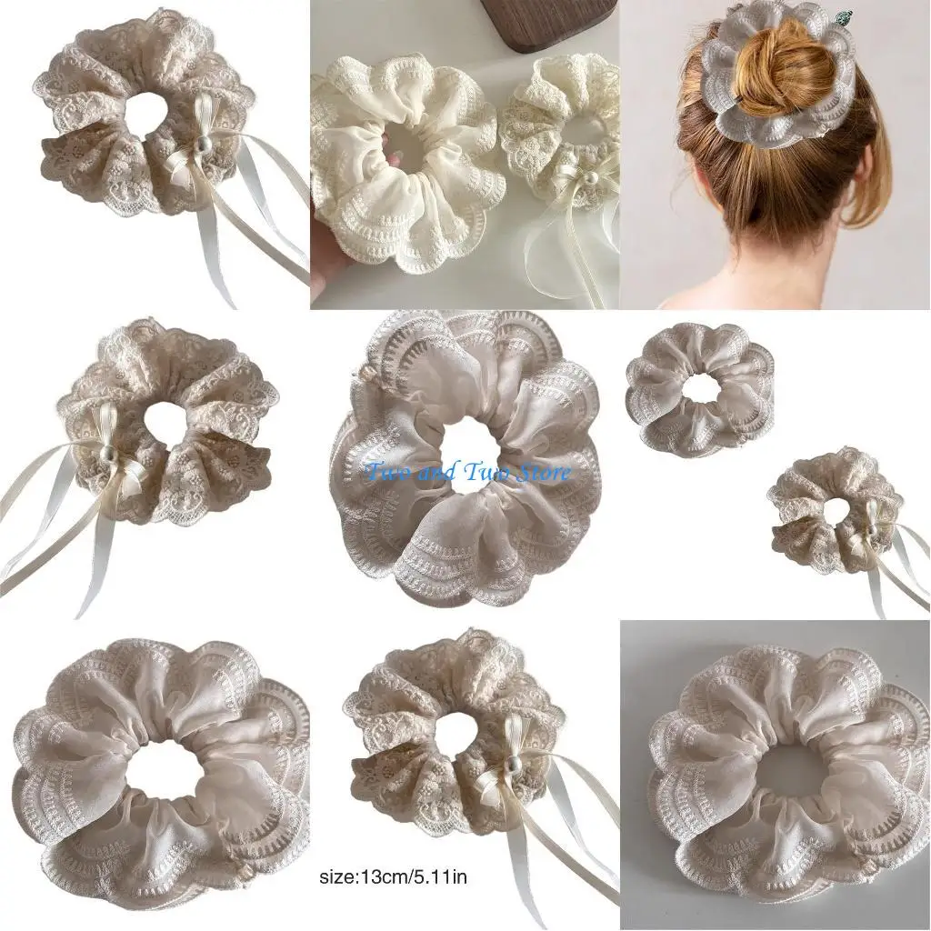 

HX6F Elastic Hairbands Ribbon Bow French Scrunchy Bobbles for Various Hairstyles