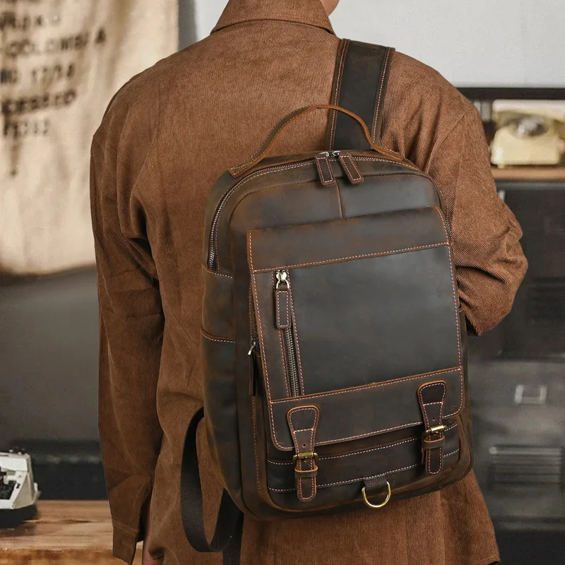 Genuine Leather Business Backpack for Commuting