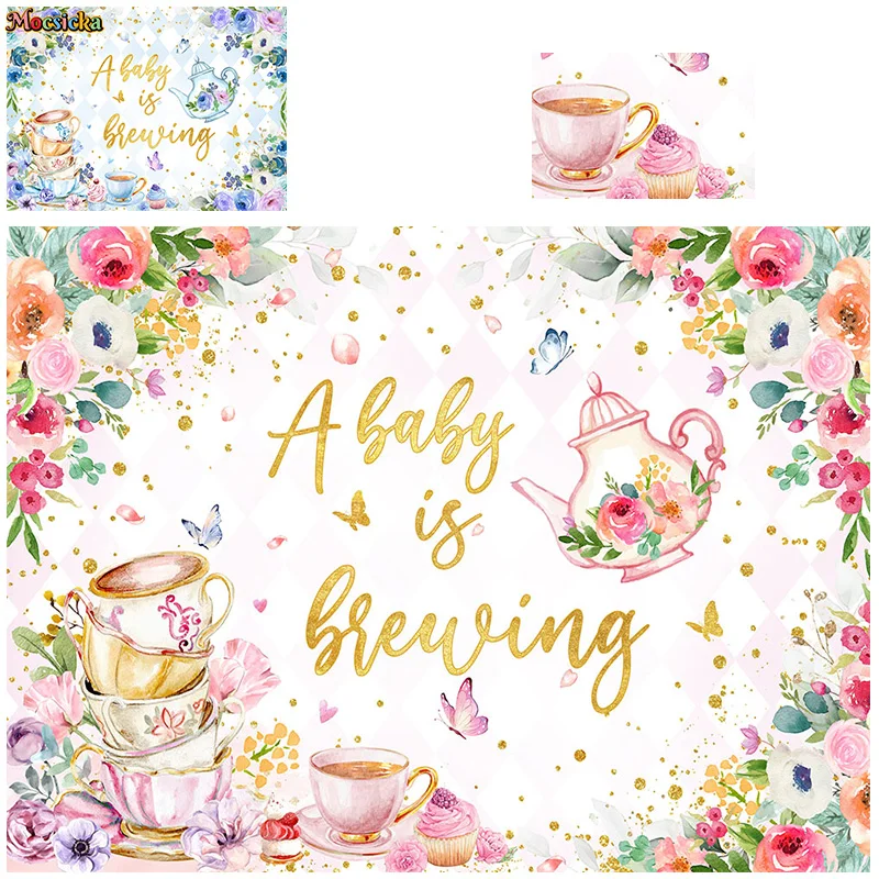 

Mocsicka Photography Backgrounds Girls Happy Birthday Party Tea Party Floral Teacup Backdrop Cake Smash Studio Photo Banner