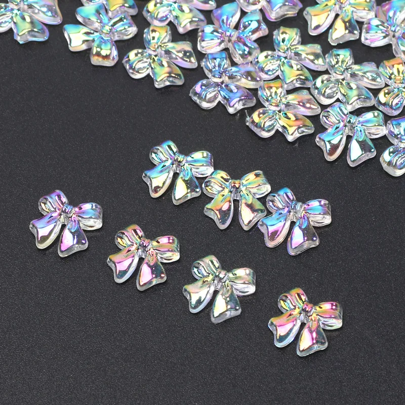 50pcs 11mm No Hole Flatback Beads AB Bowknot Acrylic Beads For Jewelry Making Earring Hairpins Handmade DIY Accessories