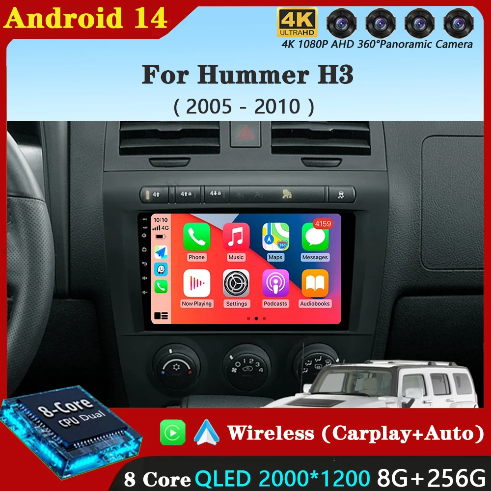 Android 14 Carplay Auto For Hummer H3 1 2005 - 2010 Car Radio Multimedia Video Player Navigation GPS  No 2Din 2 Din DVD DSP 4G