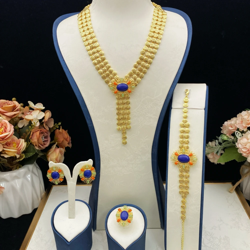 Falair Luxury Zircon Jewelry Set for Festival Gift, High-End Gold Plated Copper Accessories Full Set for Women