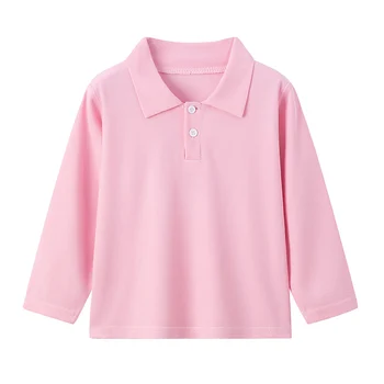 Kids Solid-Color Long-Sleeve Polo Shirt 4 Autumn children's solid color lapel long sleeve Polo shirt boys and girls casual Joker shirt handsome brother and sister dress 4