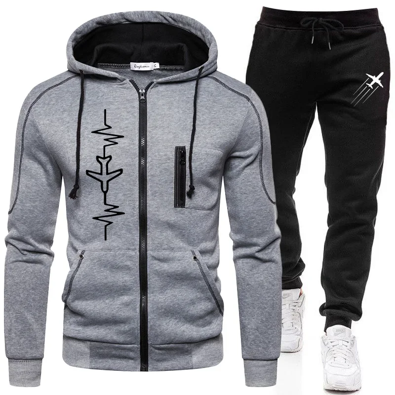 

Daily Men's Clothing Casual High Quality Autumn Winter Outdoors Hoodie Jogging Sports Single Piece Zipper Jacket and Sport Pants