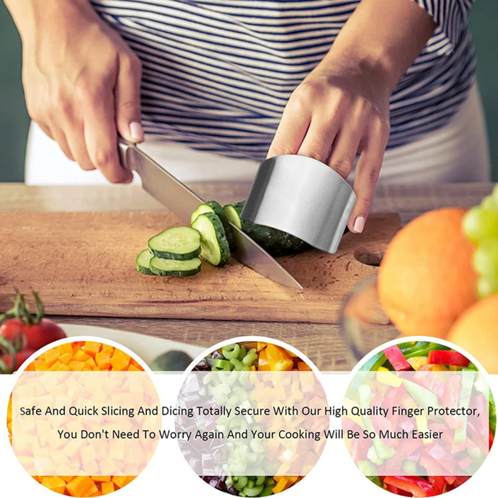 2Pcs Stainless Steel Finger Guards Kitchen Cutting Hand Safeguard Anti Rust Elastic Silver Fingertip Adjustable Fit Most Fingers