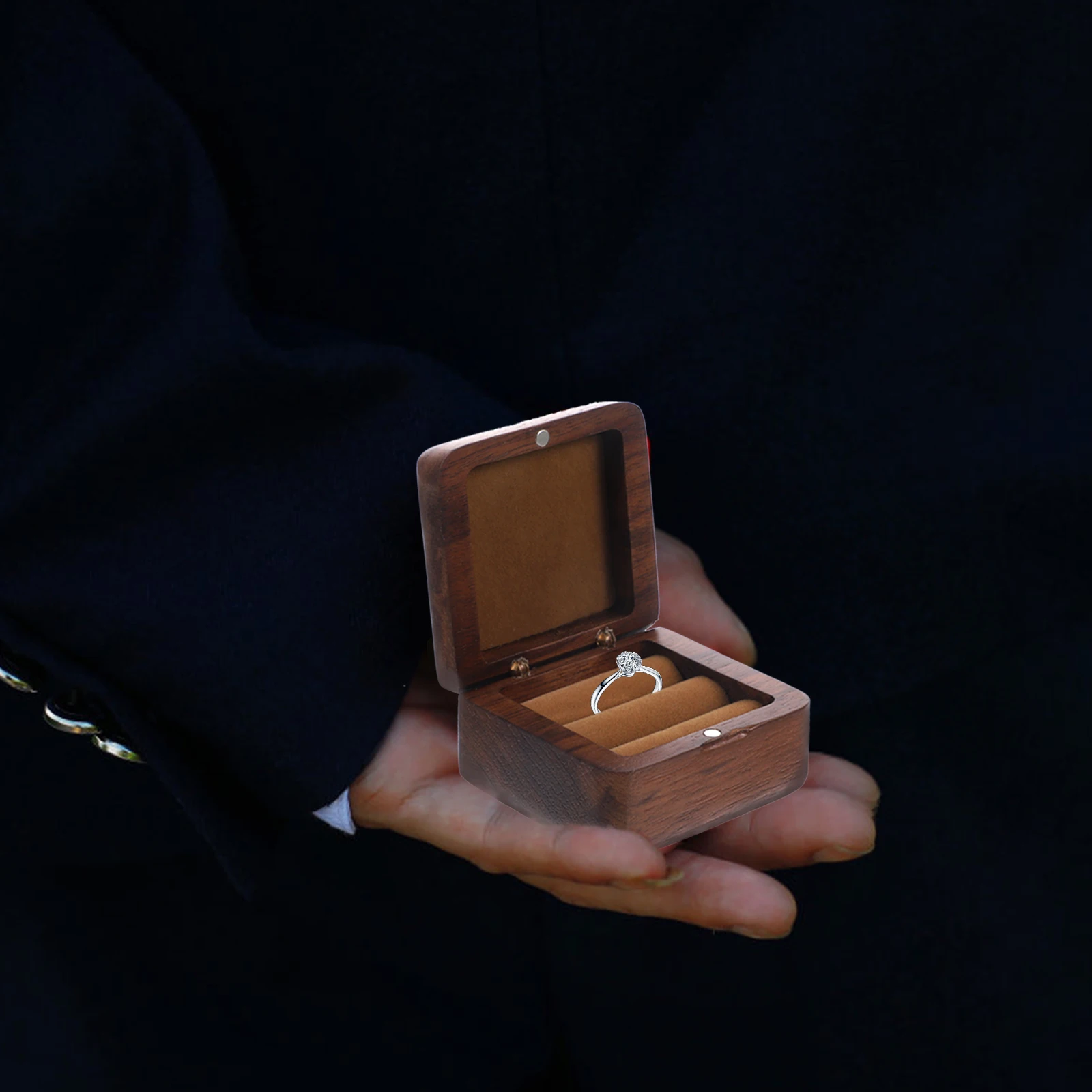 

Wooden Ring Box Square Shaped Jewelry Holder for Engagement Wedding Ceremony Lightweight Compact Size Storage Case