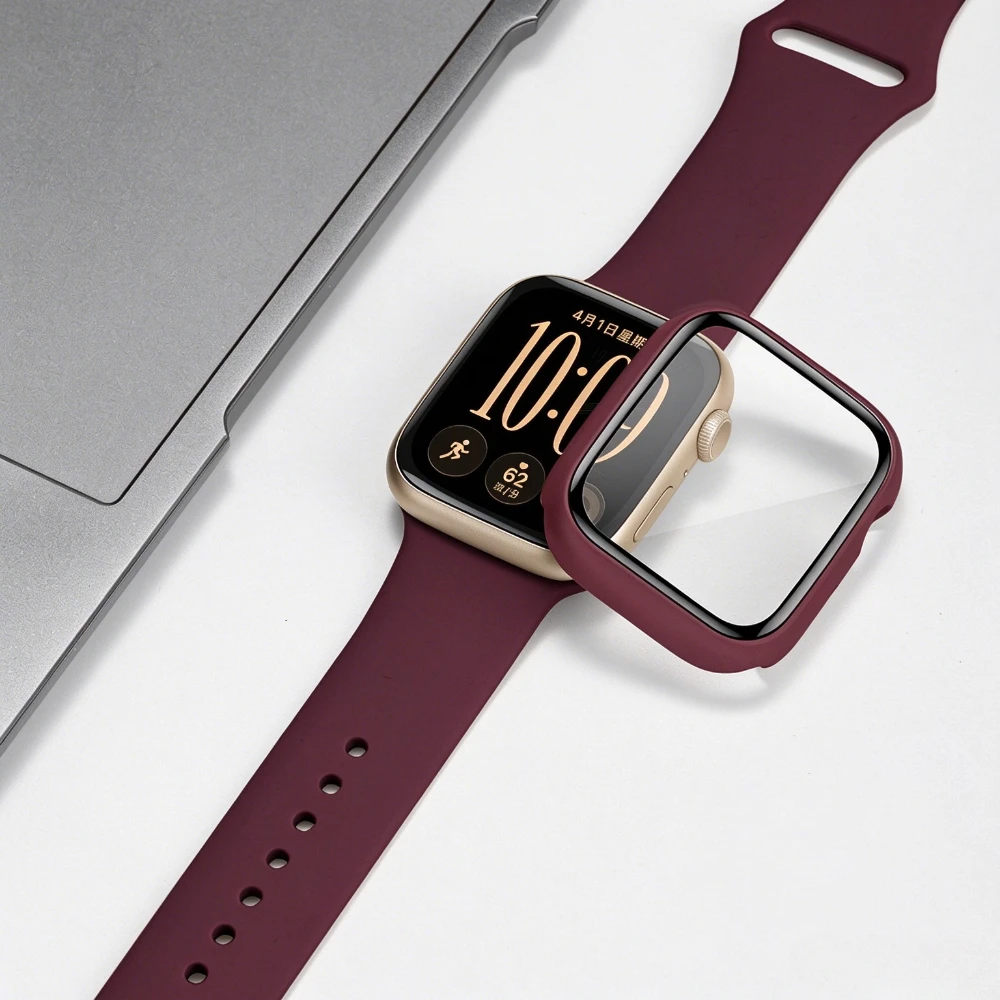 Película de vidro temperado + capa para Apple Watch 40mm 41mm 42mm 44mm 45mm 46mm, protetor de tela, capa protetora para iWatch 12 11 10 8 7 9 6 SE 5.
