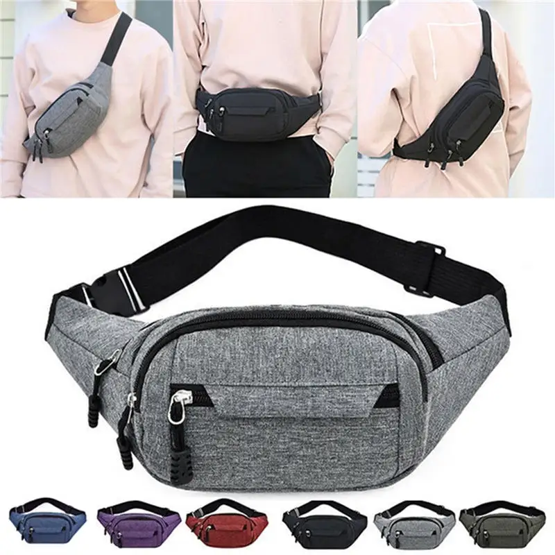 

Unisex Canvas Waist Pack Waterproof Outdoor Sports Fanny Pack Solid Color Crossbody Bag for Men Women