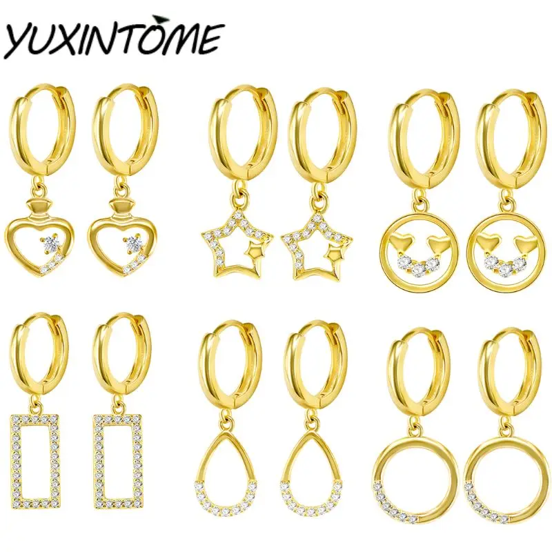 

925 Sterling Silver Needle Simple Different Shapes Zircon Earrings Fashionable And Elegant Women's Earring Pendant Jewelry