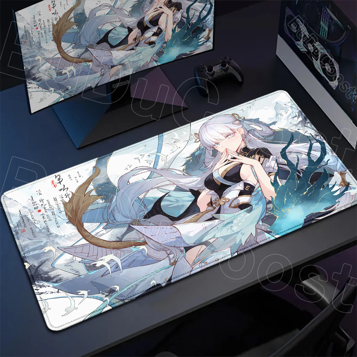 Wuthering Waves Kawaii Girl Jinhsi Mauspad, Laptop-Gaming-Zubehör, rutschfeste Gummi-Kantenverriegelung, Tastaturmatte, Schreibtisch-Organizer – Detail 3