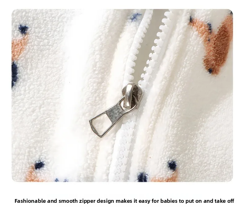 Kinder-Hausanzug-Set für Jungen und Mädchen, doppelseitiger Fleece und verdickter Samt-Pyjama mit Jacke, warmes zweiteiliges Set – Detail 10