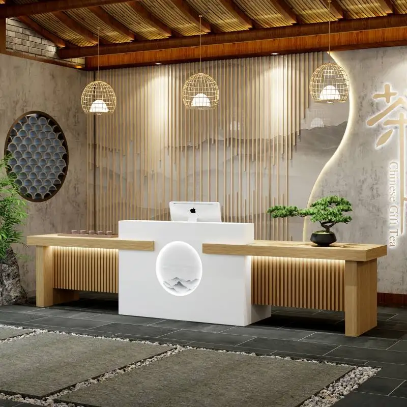 Bar checkout page Company front desk Reception desk Beauty salon Multifunctional tea table Wood color