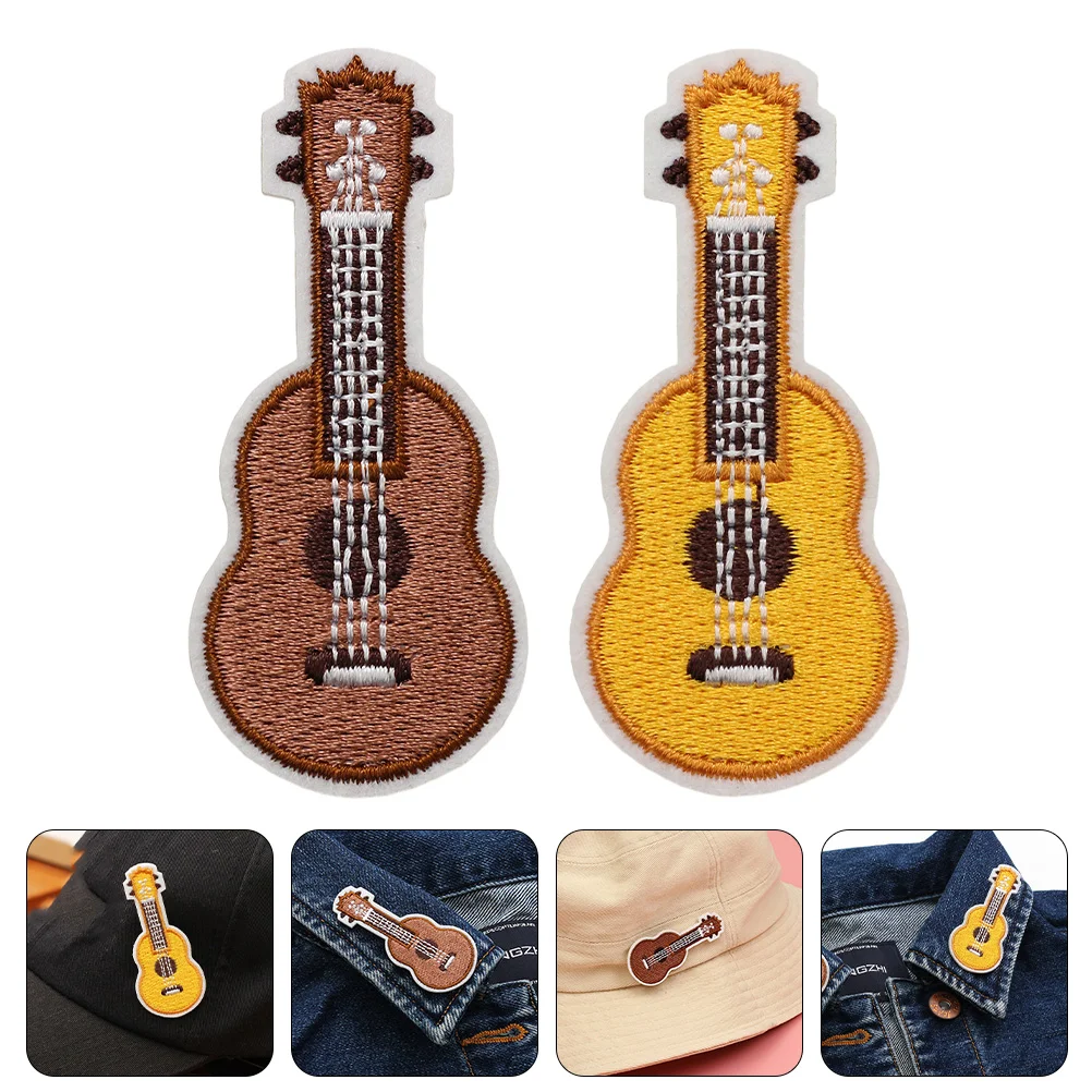 2 Pcs Guitar Embroidery Pendant Clothing Decoration Applique Ukulele Embellishment Clothes Patches Nylon