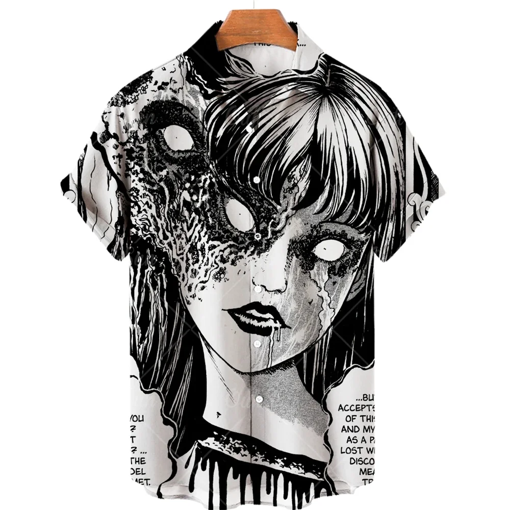 2022 Hawaiian Shirt 3d Anime Horror Print Short Sleeve Men\'s Shirt Cool Top Camicias Vintage Print Unisex Shirts 5xl