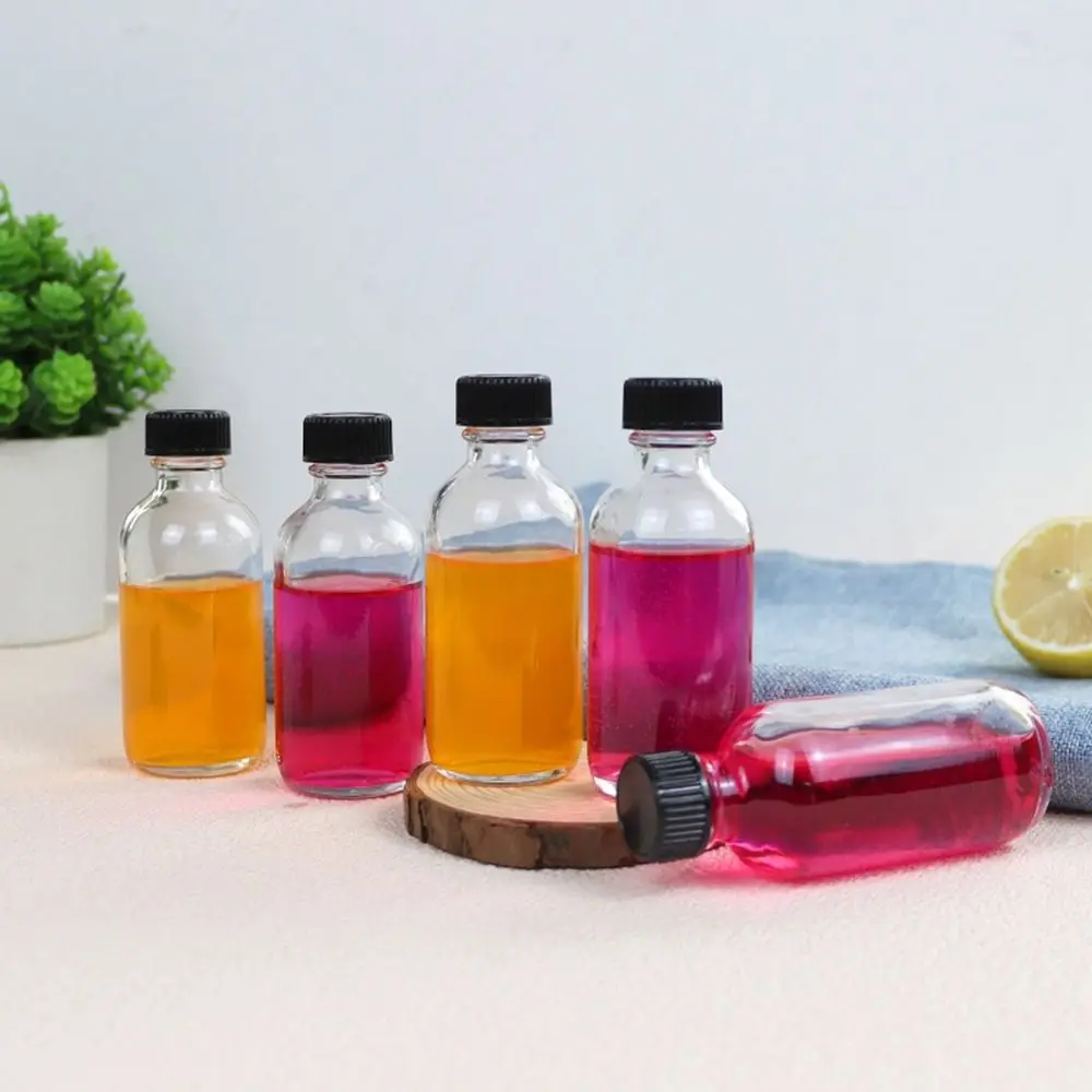 12Pcs Portable 60ml Sample Boston Bottle Clear Airtight Small Glass Bottles with Lids & 3 Funnels Whiskey Sample Essential Oils