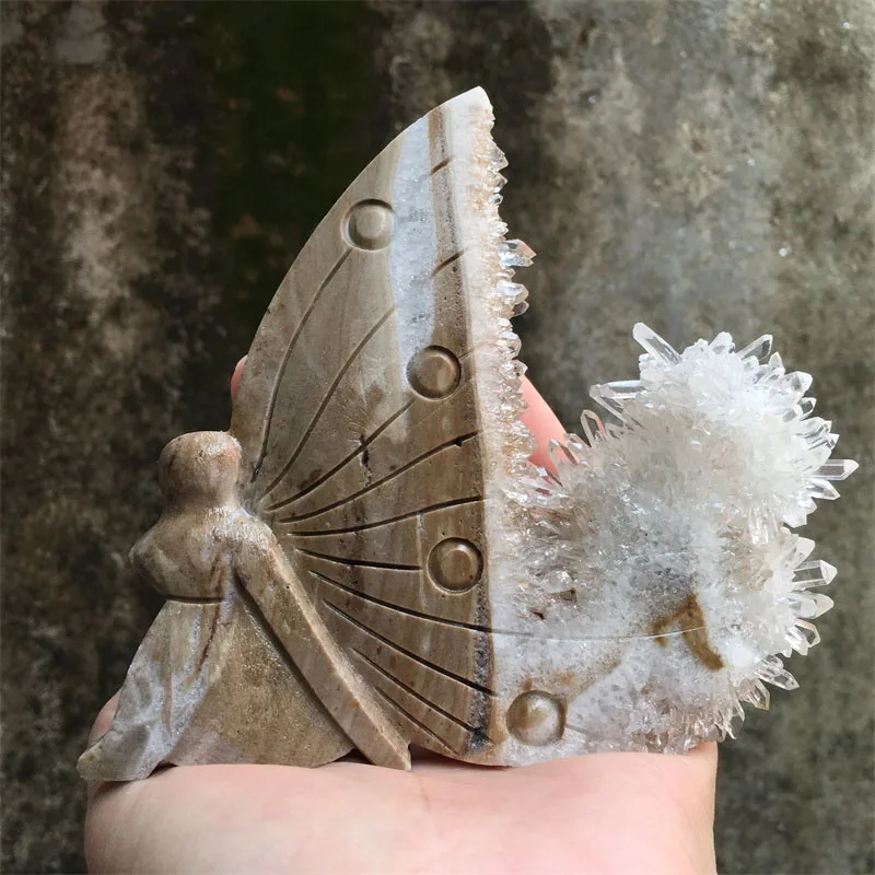 

1pcs Natural Clear Quartz Cluster Carving Fairy Butterfly Figurine Room Decoration Feng Shui Healing Crystals Reiki Gifts