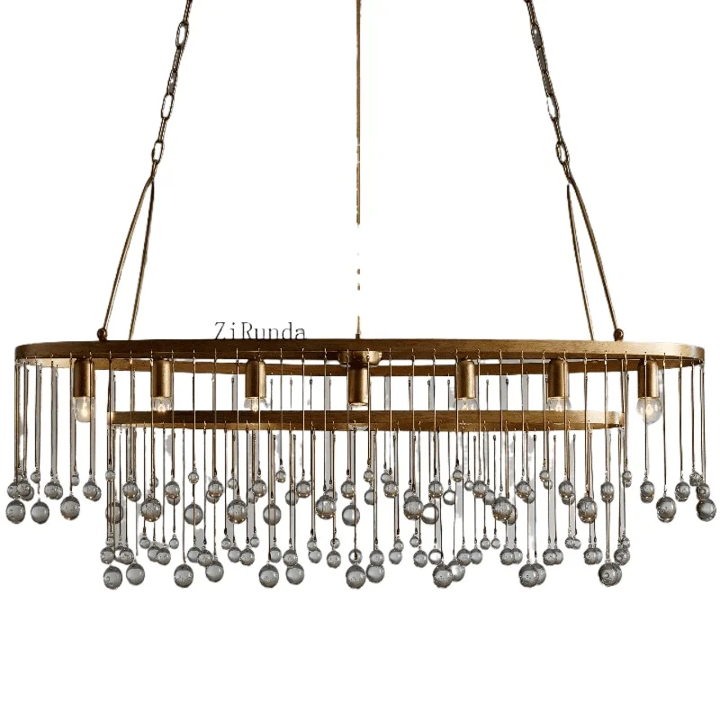 Modern Luxury  Crystal Oval Chandelier Brass Finish Dining Table Living Room Bedroom Chandelier