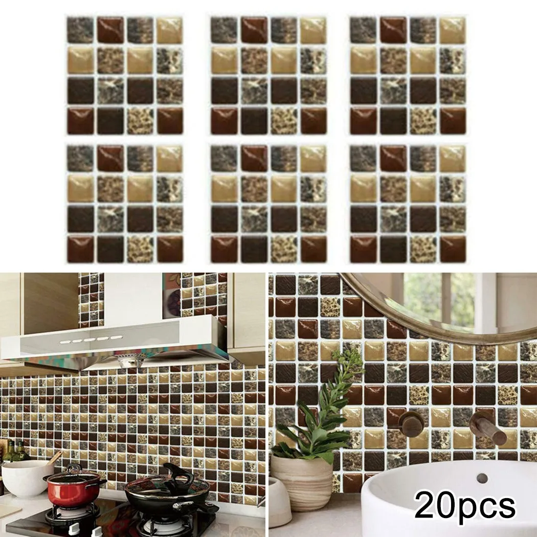 

Self Adhesive Tile Wall Stickers, 20 Pcs, 3D Mosaic Design, Easy to Apply, Enhance the Aesthetic of Your Walls