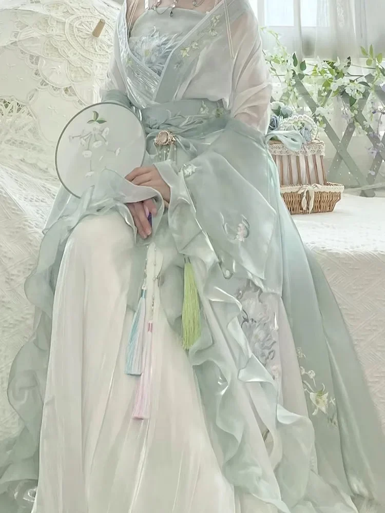 Original Chinese Traditional Hanfu Flower Sleeve Women Princess Dress Vintage Fairy Cosplay Costume Embroidered Carnival Outfit