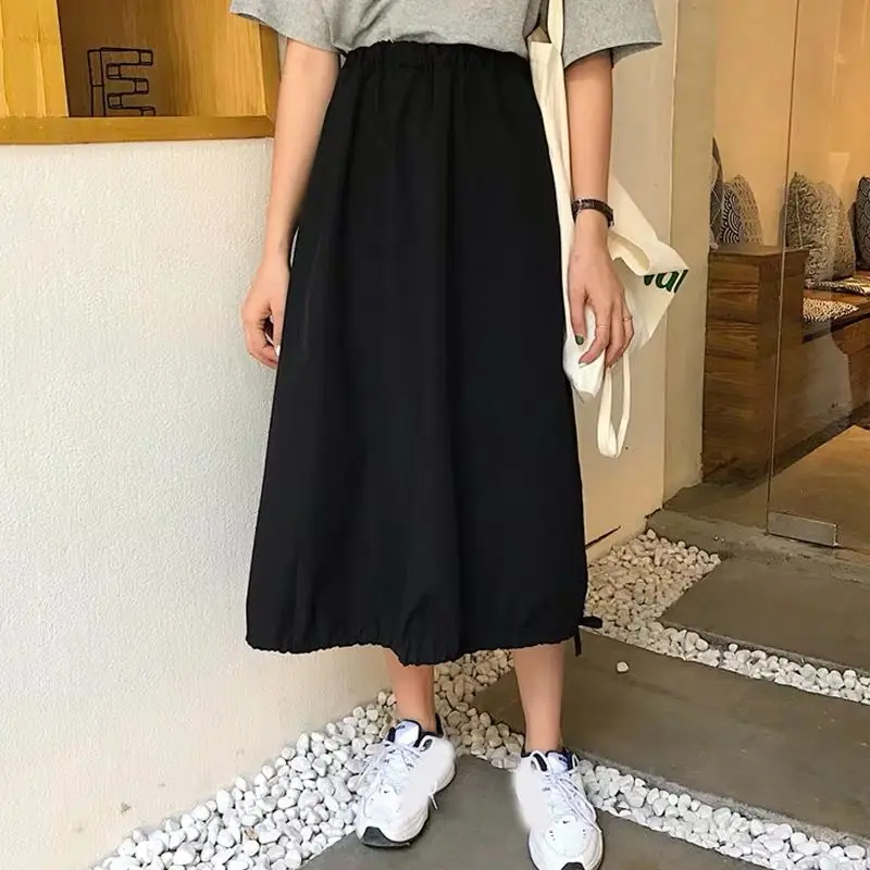 Branco preto roxo algodão linho saia feminina 2025 coreano cintura alta escola lanterna saia plus size autunm saias longas 5xl 6xl