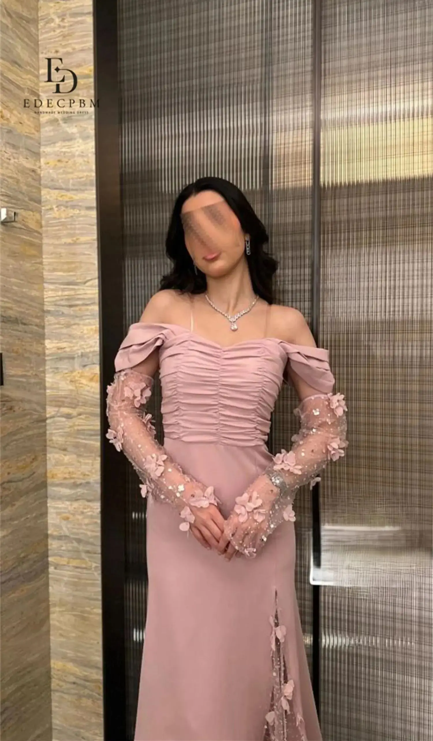 EDECPBM różowe długie suknie wieczorowe na specjalne okazje dostosowana suknia ślubna Vestidos De Festa Off-shoulder syrenka