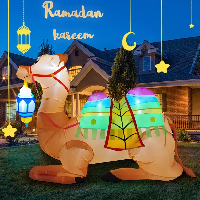 Inflatable Ramadan Decoration 2025 Camel Moon Holiday Decoration LED Light Eid Mubarak Inflatables Home Garden Mubarak Kareem