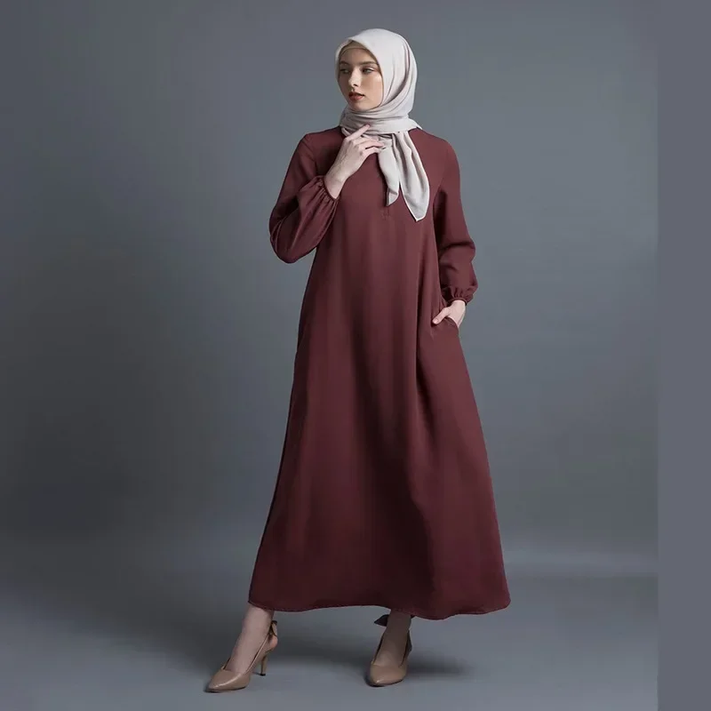 

Woman Solid Color Woman Dress Muslim Dress Middle East Malaysia, Turkey, Dubai Loose Abaya Fashion Maxi Dress Abayas for Women