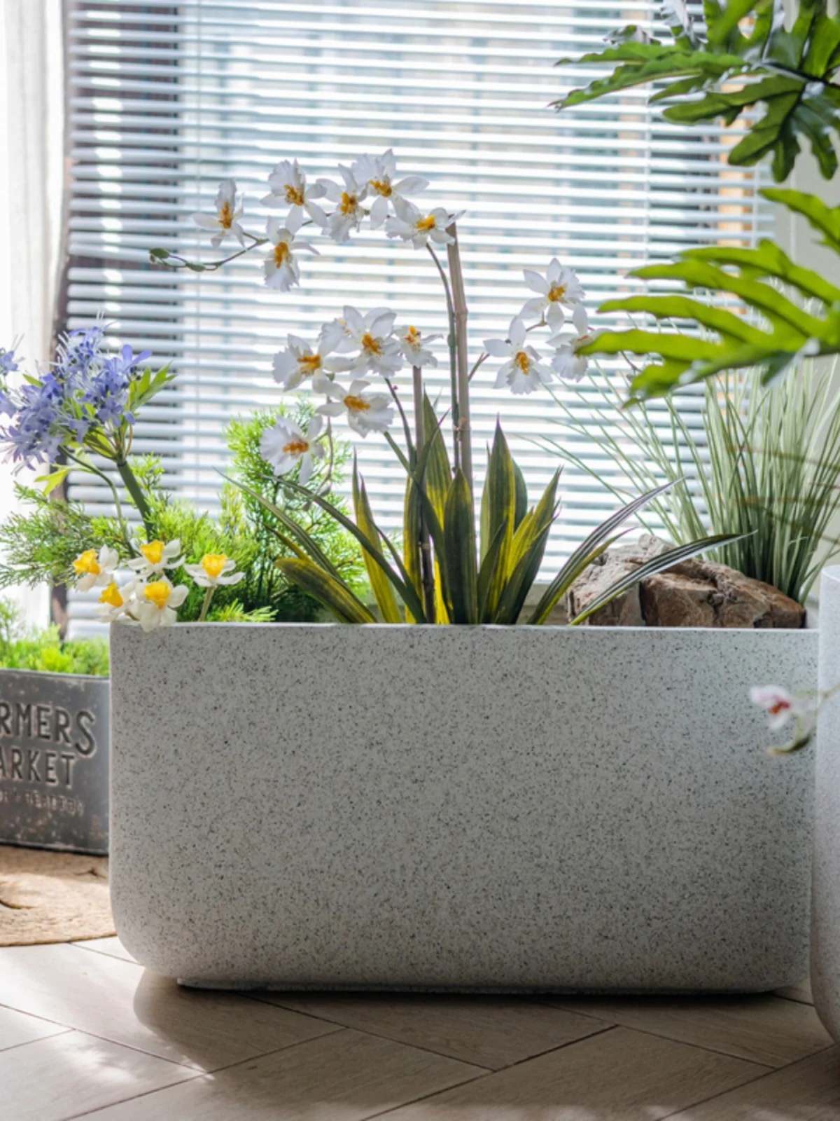 

Современный Простой Длинный Прямоугольный Горшок для Растений из Магниевого Глины для Уличного Использования, для Выращивания Зелени в Дворе, Разделительный Цветочный Ящик Ceme