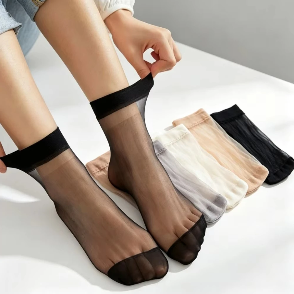 10PCS Ultra-thin Candy Color Women Ankle Socks Invisible Crystal Sheer Transparent Sexy Ladies Summer Short Stockings