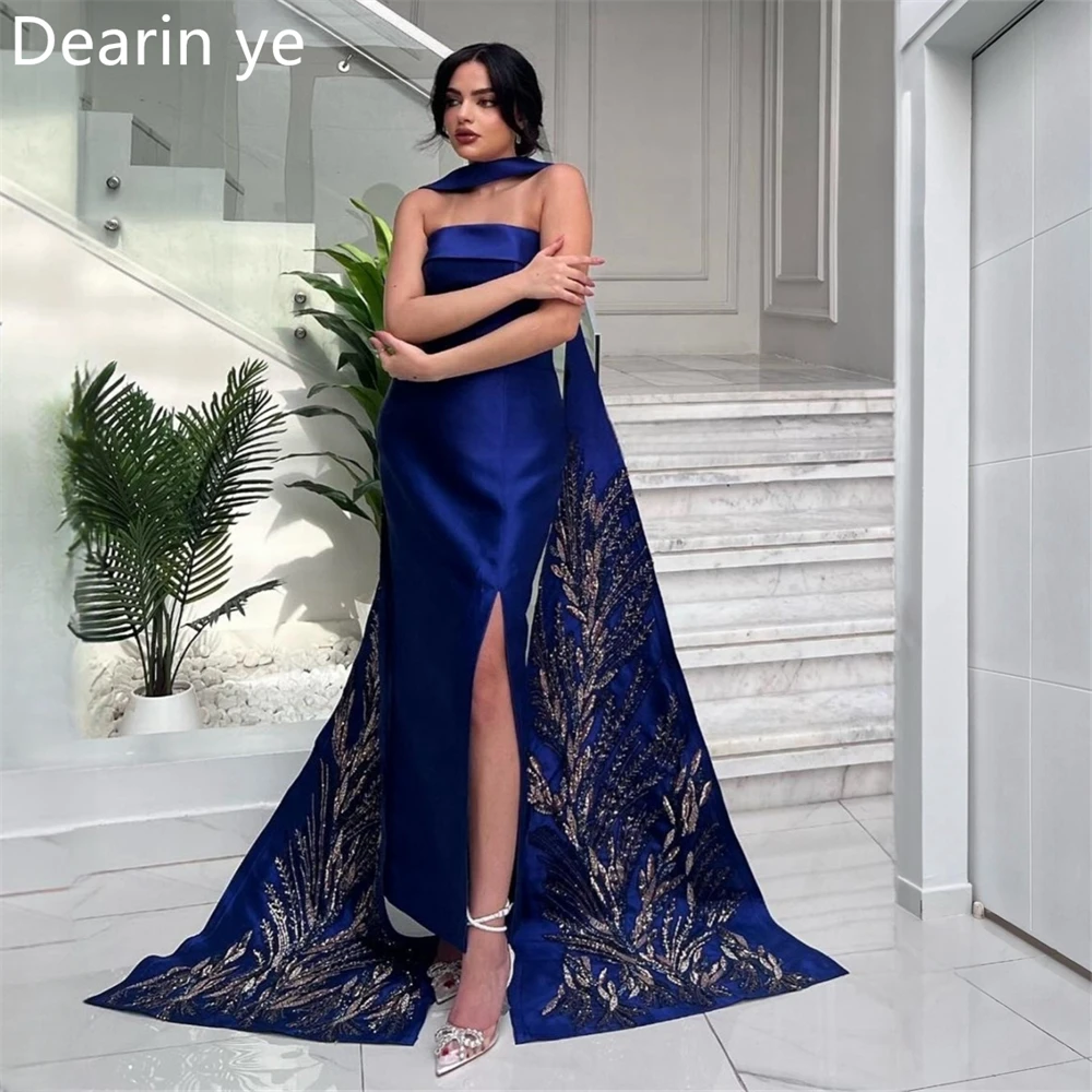 Vestido de fiesta personalizado de Arabia Saudita, columna con tirantes finos Dearin, faldas hasta el suelo, bordado, vestidos para ocasiones a medida, noche