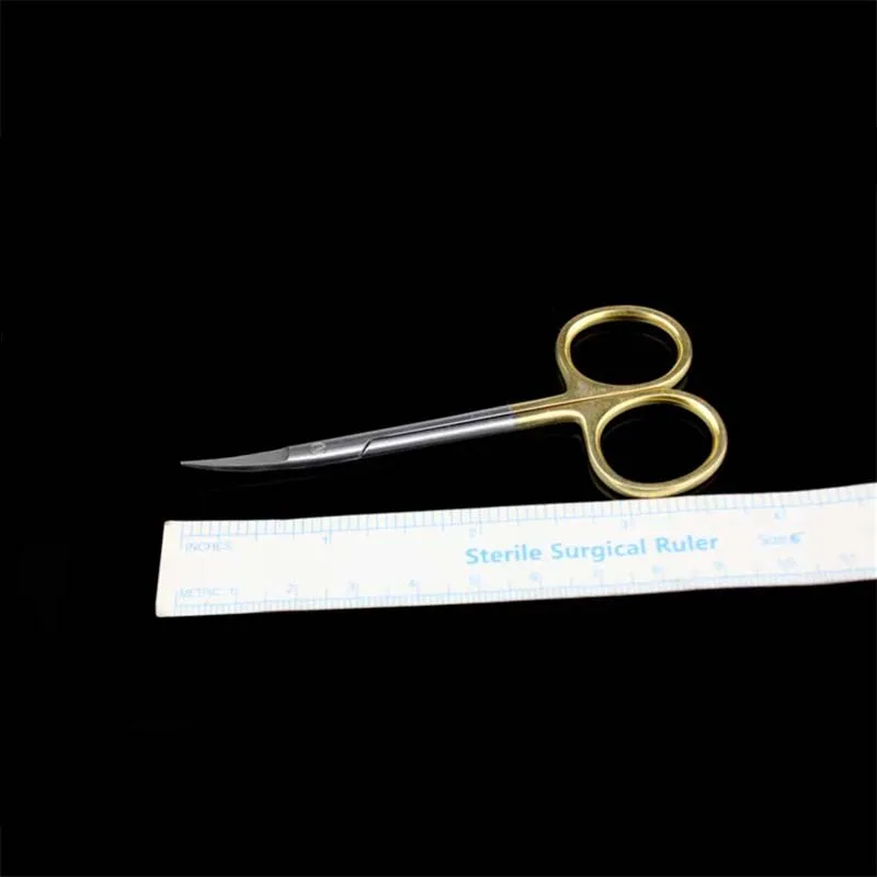 Golden handle medical fine scissor stainless steel 9.5 cm operation cutter curved tip ophthalmic Double-fold eyelids Cosmetology