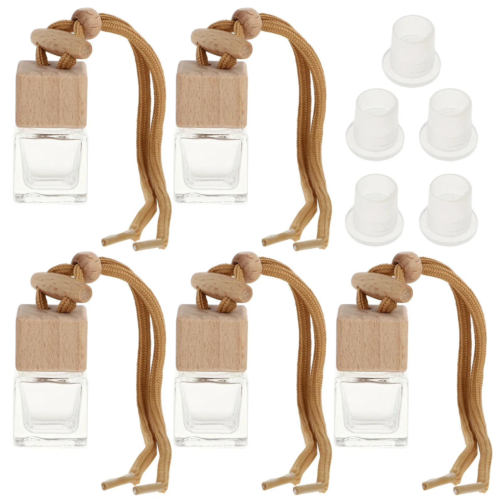 

5pcs Car Hanging Aromatherapy Bottle Square Glass Lid Refillable Air Freshener Car Decor Interior Accessories