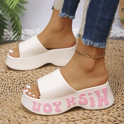 Chunky Platform Wedge Heels Slippers Women 2025 Summer Thick Bottom Beach Sandals Woman Non Slip Indoor Outdoor Slides Shoes