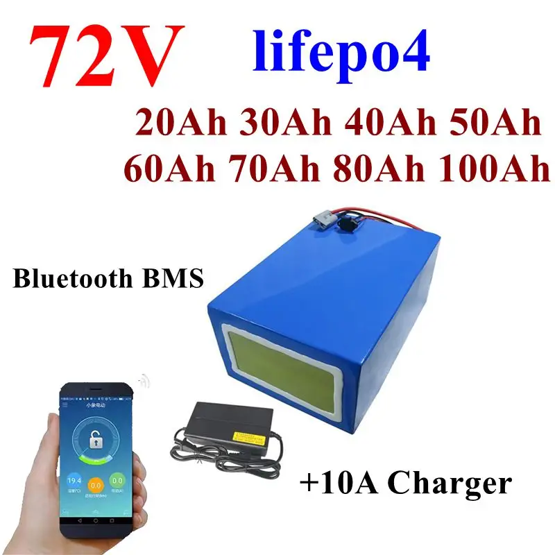 

Литиевая аккумуляторная батарея LiFePO4, Bluetooth, BMS, 72 В, 50 Ач, 60 Ач, 30 Ач, 72 В, 40 Ач, 100 Ач, 80 Ач, 5000 Вт, скутер, автомо é