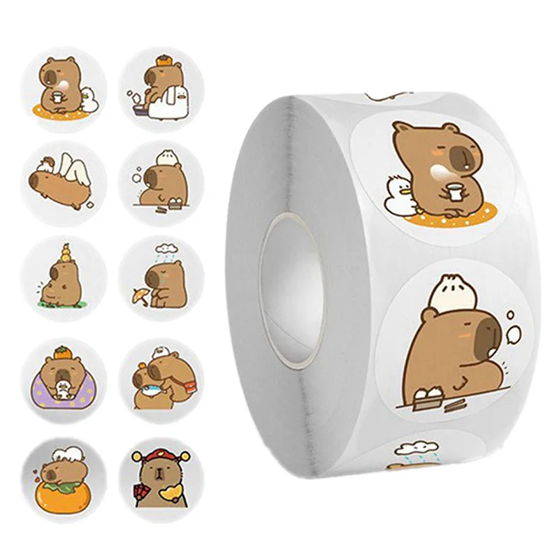 500pcs/Roll Capybara Sticker Cute Luggage Laptop Cup Phone Cartoon Diary Book Waterproof Graffiti Decorative Kids Stickers Toy