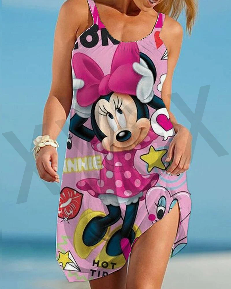 

Fashion Disney Brand Mickey/Minnie Strap Beach Skirt Stretch Camisole Loose Backless Women Dress Sexy Top Party 2022 New 5XL Hot