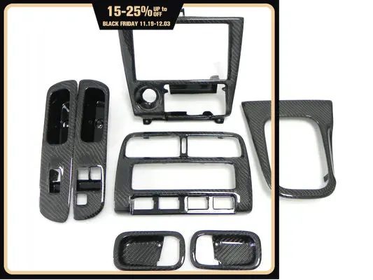

For Nissan S14 Carbon Fiber Interior Replacement RHD Glossy Finish Radio Center Control Window Switch Door Handle Cover Trim Kit