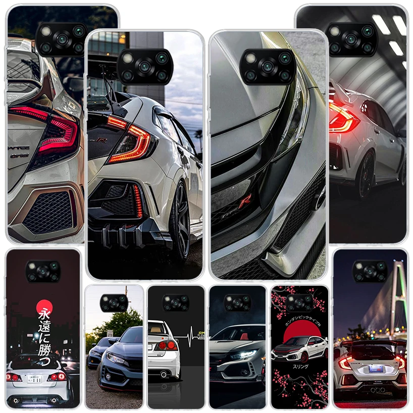 JDM Type R Civic Sport Car Phone Case For Xiaomi Poco X6 X5 X4 X3 Pro F6 F5 F4 Gt F3 F2 F1 M5S M5 M4 M3 M2 Nfc Soft Cover Shell 