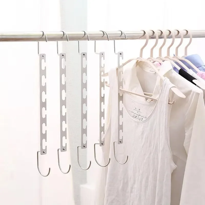 6/10 Hole Stainless Steel Clothes Hanger Metal Cloth Closet Hanging Chain Space Saving Wardrobe Organizer Rack for Shirt Storage