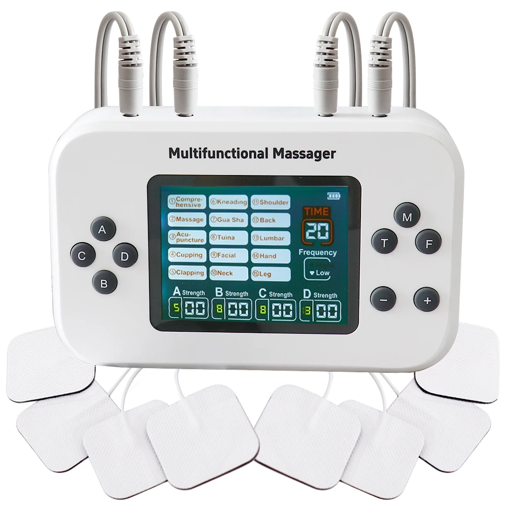 Electrical Muscle Stimulator 4 Channel EMS Tens EMS Body Massage Machine 15 Modes Low and High Frequency Pulse Device