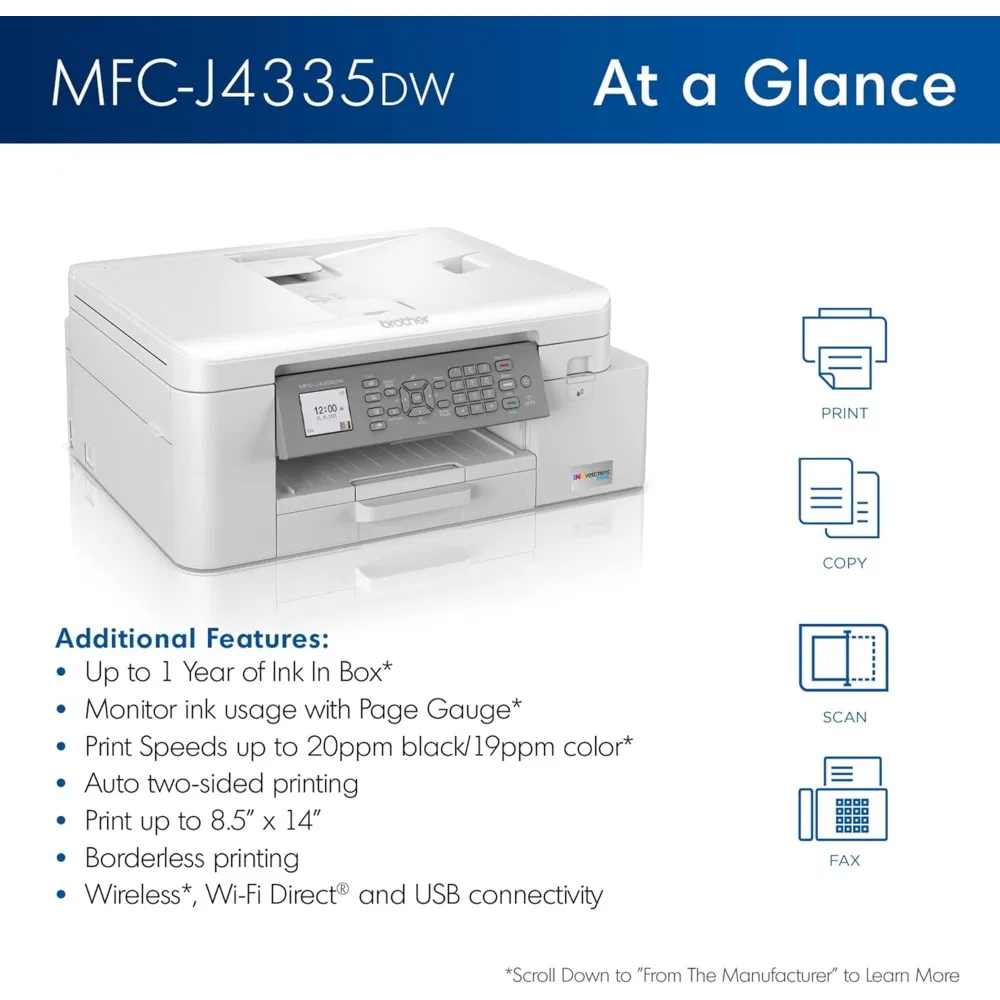 Stampante All-in-One con serbatoio di inkparment MFC-J4335DW con stampa Duplex e Wireless Plus Up