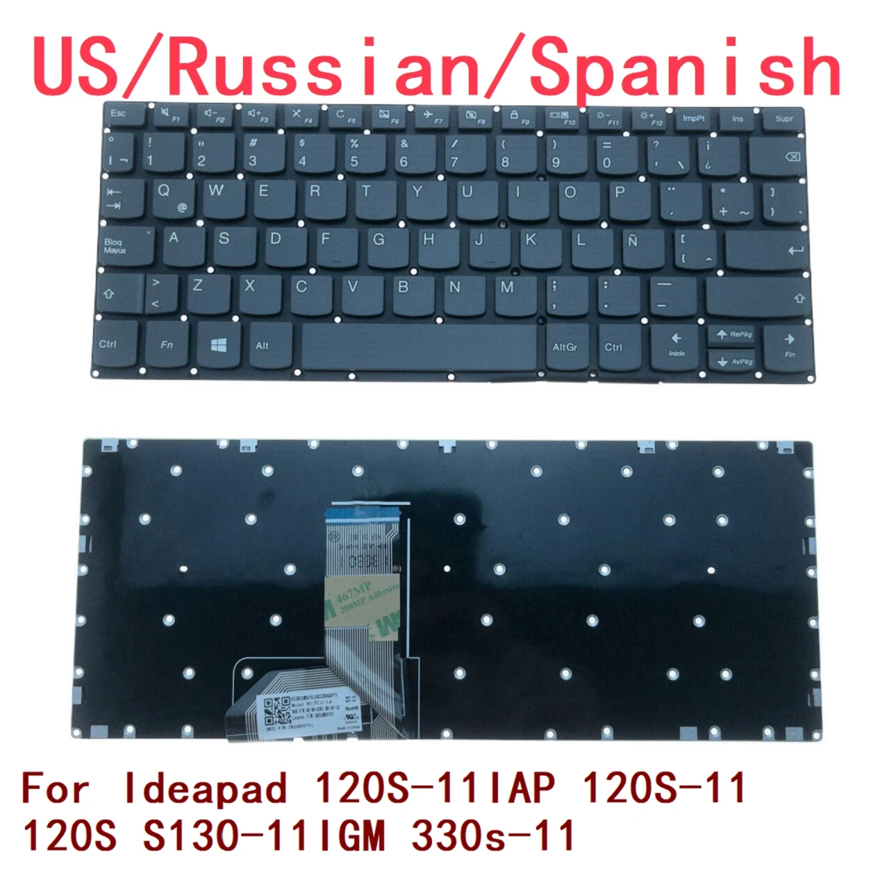 

New US Russian Spanish Laptop Keyboard For Lenovo Ideapad 120S-11IAP 120S-11 120S S130-11IGM 330s-11 Notebook PC Replacement