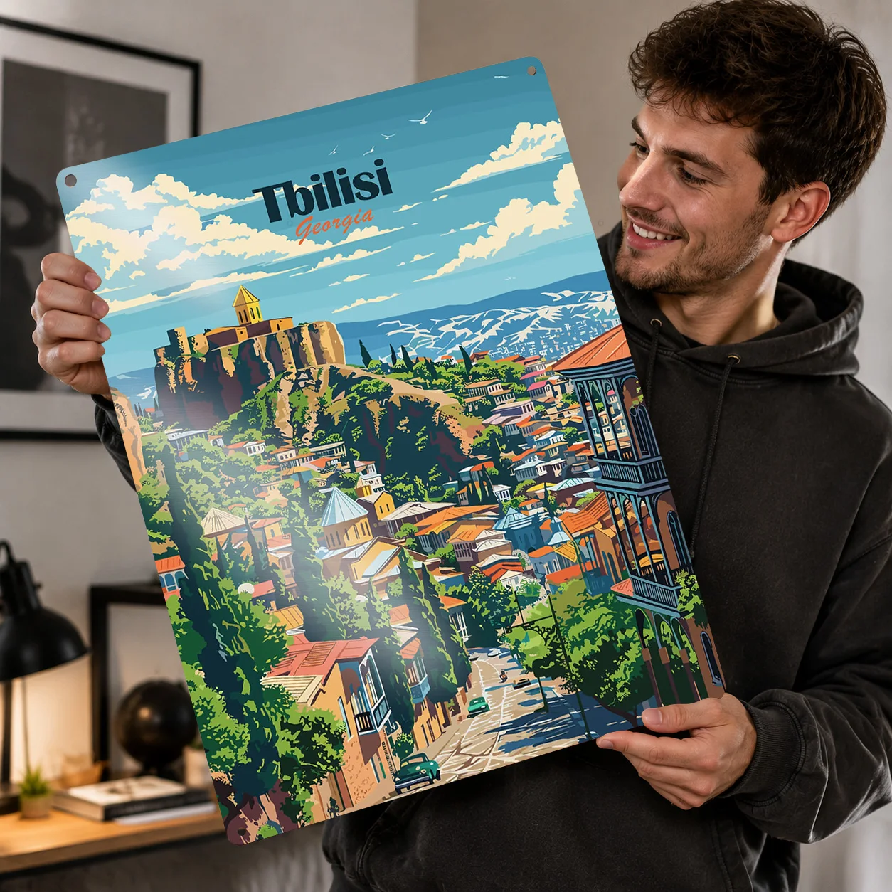Tbilisi Decor Room Decoration Man Georgia Travel Personalized 3D Textured Metal Poster Wall Art Vintage Tin Signs for Home Deco