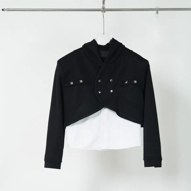 WVGA ربيع الخريف جديد رجل المد الألوان كتلة وهمية قطعتين طويلة الأكمام هوديي الستر المتخصصة شيك عارضة معاطف قصيرة Ins W14727 #6