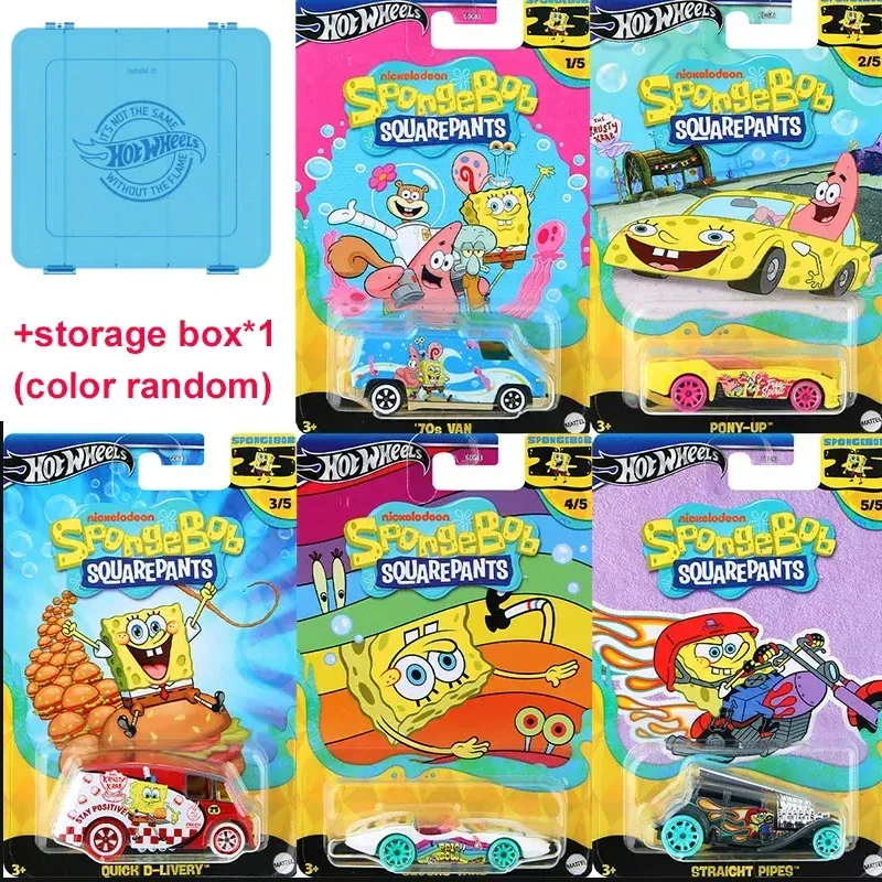 Original Hot Wheels Car SpongeBob SquarePants Toy for Boy 1/64 Diecast 70s Van Pony-up Quick D-livery Second Wind Straight Gift